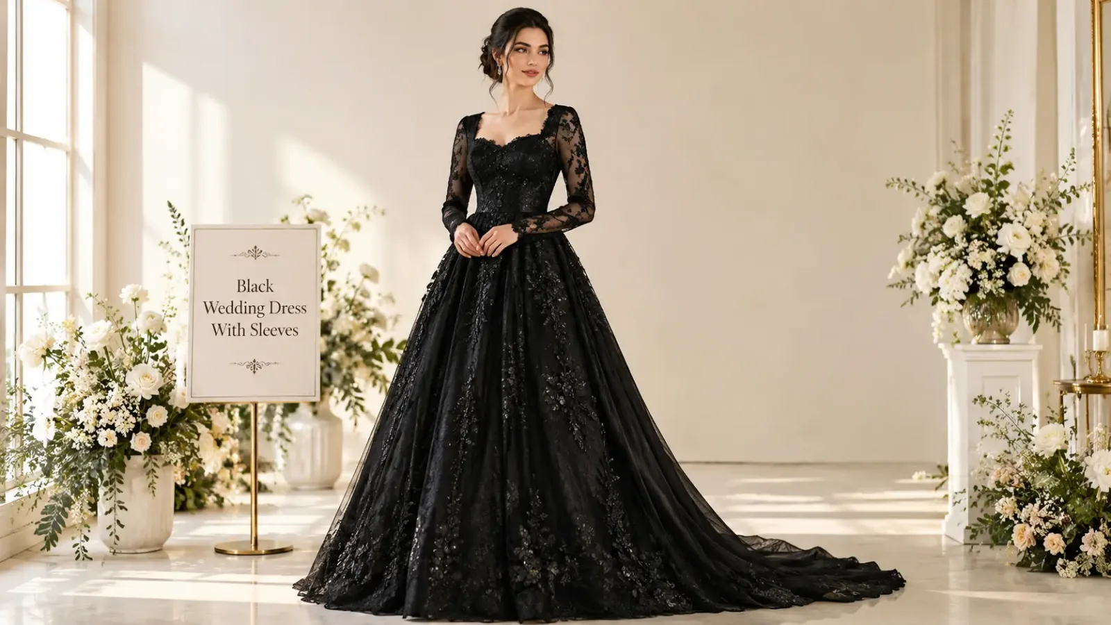 Black Wedding Dress With Sleeves: 20+ Ideas