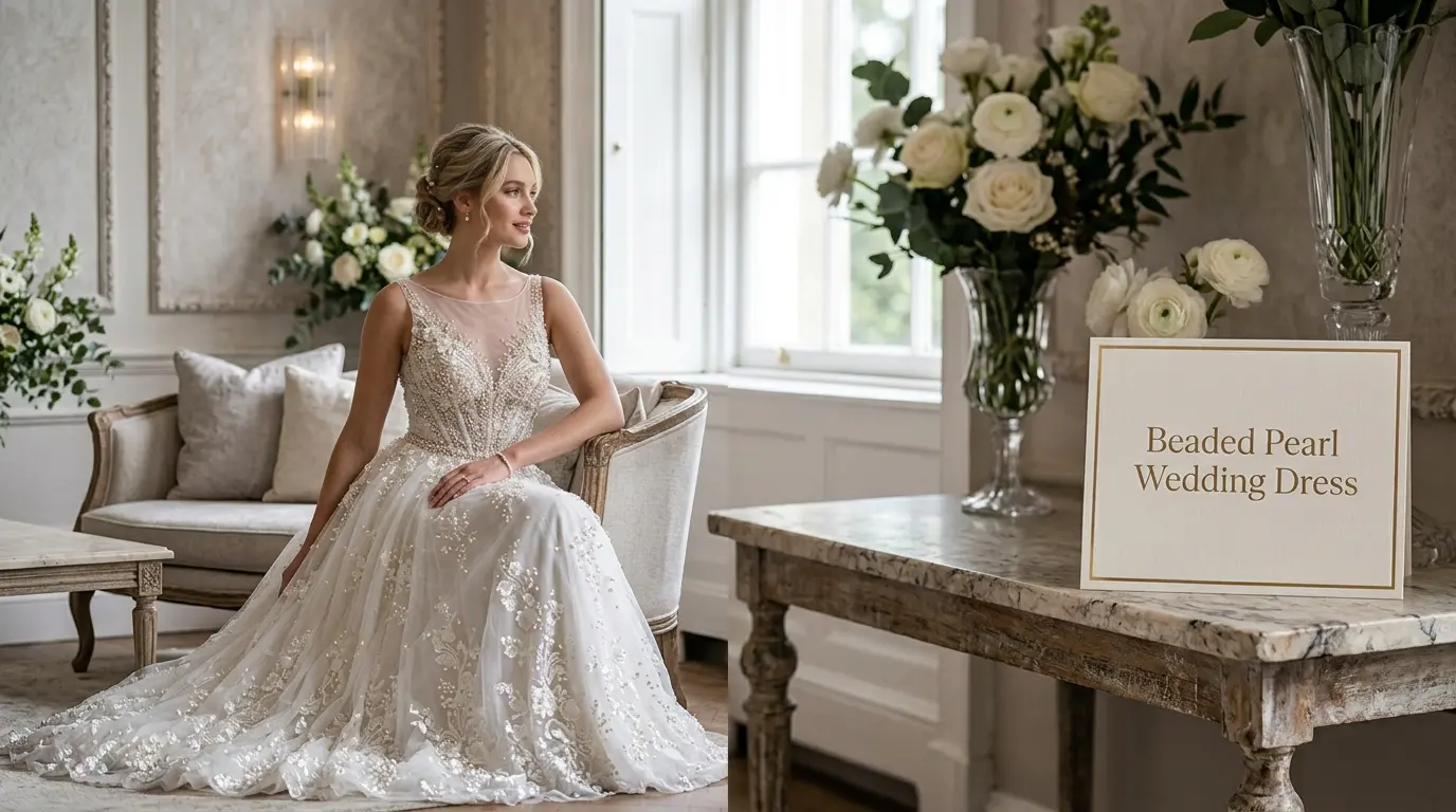 beaded pearl wedding dress