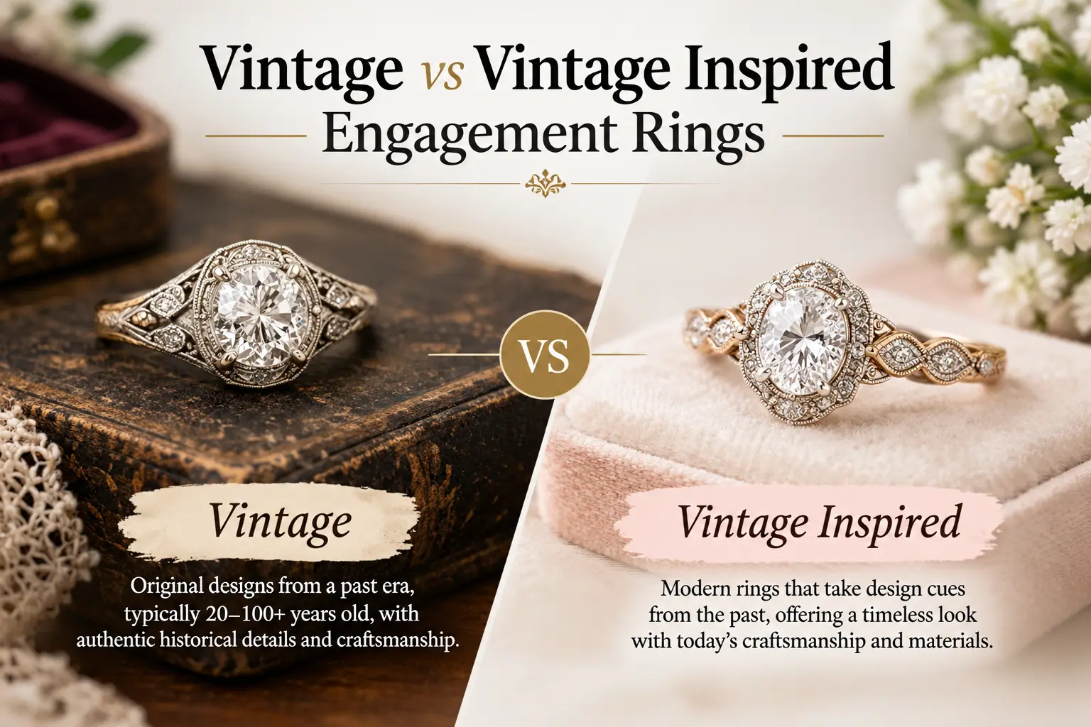 vintage vs vintage inspired engagement rings